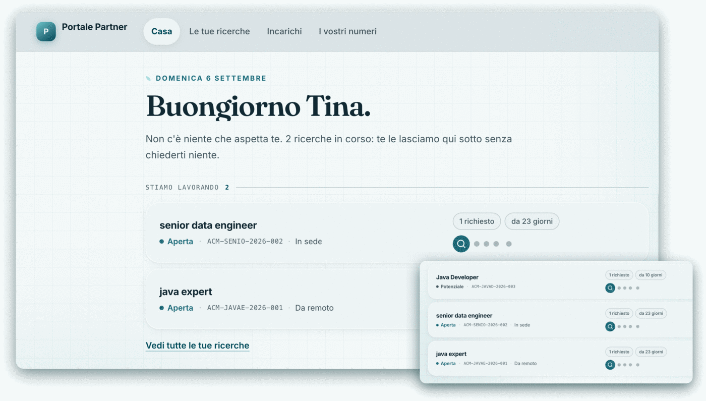 Il portale del cliente: le ricerche in corso, da quanti giorni sono aperte e a che punto sono